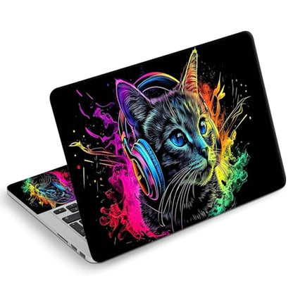 Universal Laptop Skin Sticker Decal, Compatible with MacBook HP Dell Lenovo 12"-15.6", Reusable Vinyl Notebook Cover 3PCS Set, High-Recognition Film-Colorful Cat with Headphone - color: Colorful Cat with Headphone