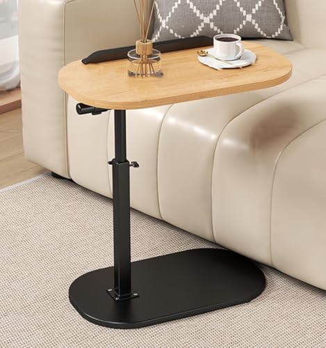 C Table End Table Adjustable Height,Round Recliner Side Table,360°Swivel Bathtub Tray Table Withthick Metal Bracket,Small Coffee Tabl,Modern Bedside Table,for Sofa/Bed/Bathtub(Brown) - color: Brown