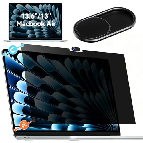 imluckies Magnetic MacBook Privacy Screen for MacBook Air 13.6 & 13 Inch 2022-2025 (M2, M3, M4), 【Removable & Reusable】 Magnetic Anti-Glare Matte Protector Private Filter Filter with Lens Cover - size: MacBook Air 13.6"