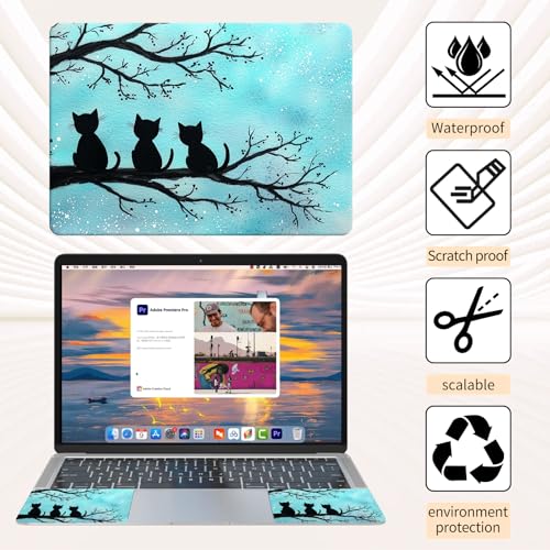 15.6 Inch Laptop Skin Sticker, Reusable Vinyl Cover Protector with 2 Wrist Pad Skins, Removable Waterproof Scratch-Resistant for 12-15.6 Inch Laptop Notebook,Cute Cat On Tree - color: Cute Cat On Tree