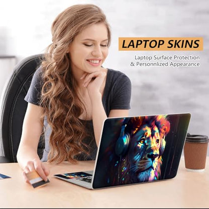 Laptop Skin Sticker for 12.1”-15.6“ Laptops (Fits 13”, 13.3”, 14”, 15”, 15.4”) | Protective Universal Reusable Vinyl Art Decal Cover | Waterproof & Scratch-Resistant-Lion with Head Set - color: Lion with head set
