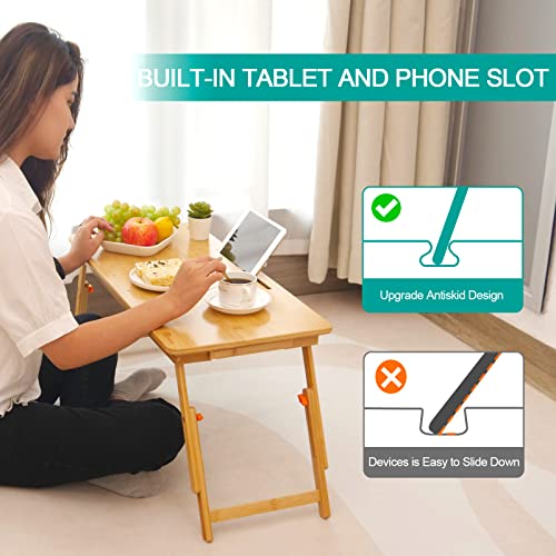 Lap Desk COIWAI Laptop Table Bamboo Writing Eating Bed Tray Adjustable Angle Height Foldable Desk Tray with Tablet Slot Drawer Breakfast Coffee Tea Table for Sofa Couch Floor Large Size - size: 28.8" *13.4" Height&Angle adjust