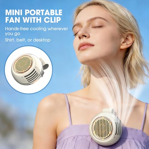 Portable Silent Mini Bladeless Fan Clip On, 2026 Upgrade Adjustable 5 Speed, LED Digital Display, 360° Rotatable, USB Rechargeable, For Outdoor, Travel, Office (Pink) - color: Pink