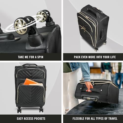 Kenneth Cole REACTION Chelsea Chevron Quilted Luggage, Black, 3-Piece Set (20"/24"/28") - color: Black, size: 3-Piece Set (20"/24"/28")