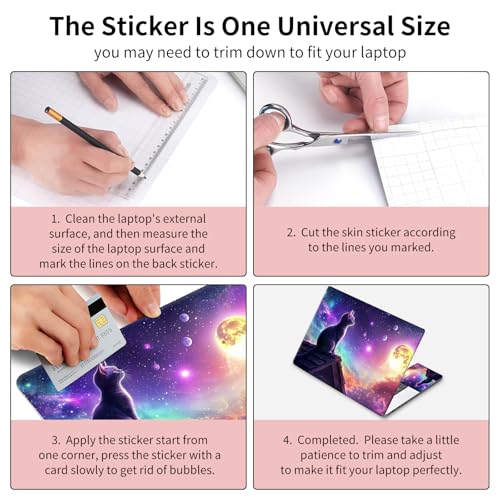 Laptop Skin Sticker 3-Piece Set,Cute Cat with Galaxy | Trim-to-fit 3-piece vinyl set with one 15 x 10.6 in lid skin and two palm-rest decals for many 12-15.6 in laptops - color: Cute Cat With Galaxy