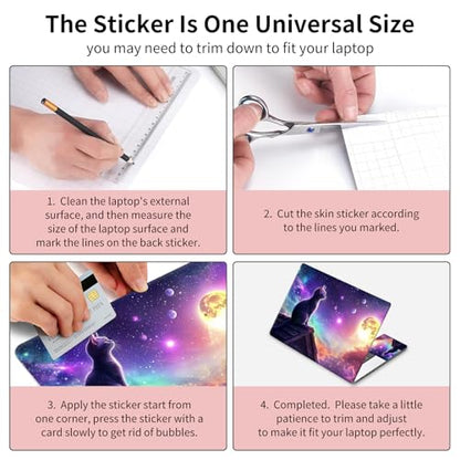 Laptop Skin Sticker 3-Piece Set,Cute Cat with Galaxy | Trim-to-fit 3-piece vinyl set with one 15 x 10.6 in lid skin and two palm-rest decals for many 12-15.6 in laptops - color: Cute Cat With Galaxy
