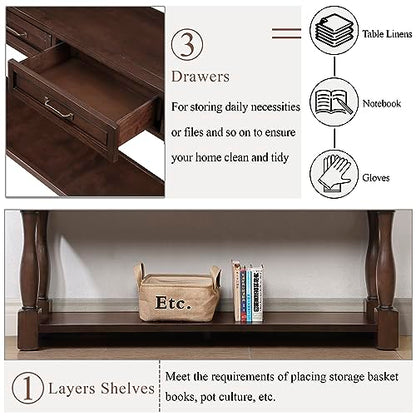 60" Solid Wood Console Table for Entryway,Sofa Table with 3 Drawers | 60" Espresso Entryway Table with Storage Drawers & Shelf,Solid Wood Long Sofa Table for Hallway,Foyer,Entry,Easy Assembled - color: Espresso