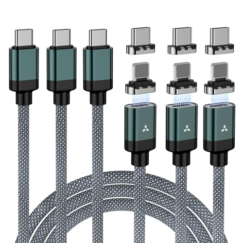 ZBF 100W USB C Magnetic Charging Cable, 2 in 1 Charger Cable for Type C(3 Pack, 4/6.6/6.6FT) 480Mbps Data Transfer, 5A Fast Charging for Phone 17 16 15,14,13 Pro Max, MacBook Pro,Pad,Galaxy S22,Pixel - color: C