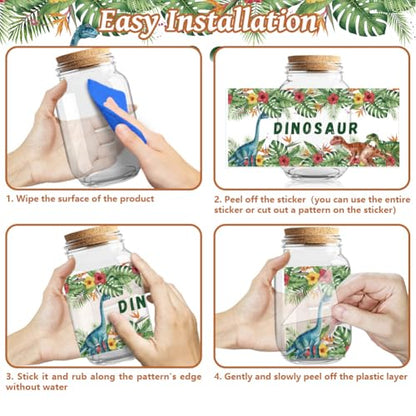 Peacoblue UV DTF Cup Wraps Transfer Stickers Dinosaurs Pattern, 10 Sheets Waterproof Custom Vinyl Transfer Sticker 16oz Coffee Glass Cup Tumbler Bottle Mug Decals for Men Women - style: Dinosaurs