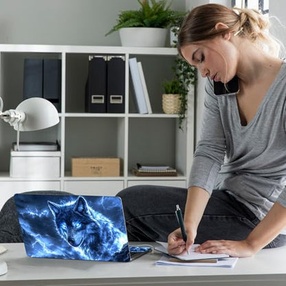 Laptop Skin Sticker Decal 12" 13" 13.3" 14" 15" 15.6",Waterproof Scratch Resistant Vinyl,Reusable Easy to Apply,for MacBook HP Dell Notebooks Netbooks Laptop,2 Wrist Pads,Blue Glitter Wolf - color: Blue Glitter Wolf