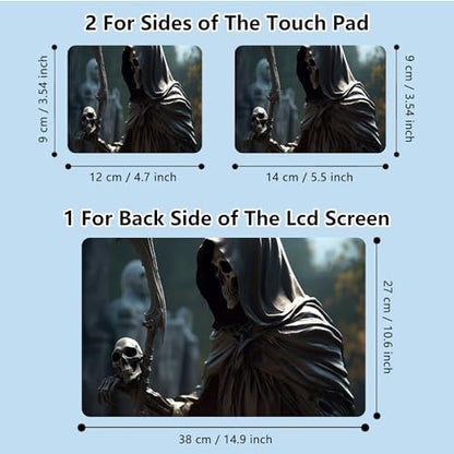 Universal Laptop Skin Sticker with 2 Wrist Pad Skins, Waterproof Scratch Resistant Vinyl Laptop Cover Decal, Cut to Fit for 11–15.6 Inch MacBook HP Dell Lenovo, Grim Reaper Skeleton - color: Grim Reaper Skeleton