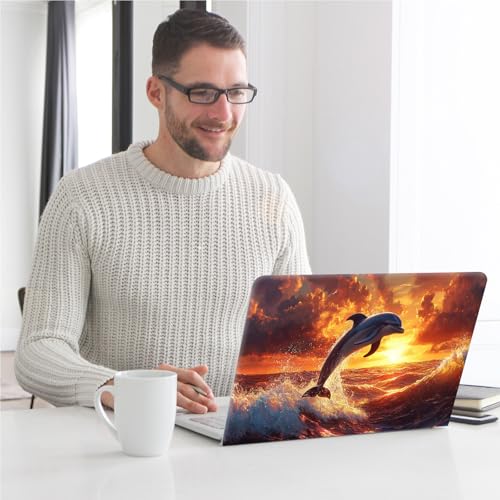 Universal Laptop Skin, DIY Cut-to-Fit Vinyl Cover Compatible with HP, Dell, Lenovo, Mac (13.3" to 15.6"), Anti-Scratch, No Residue & Bubble-Free Protective Decal Sticker, Dolphin Sunset Ocean - color: Dolphin Sunset Ocean