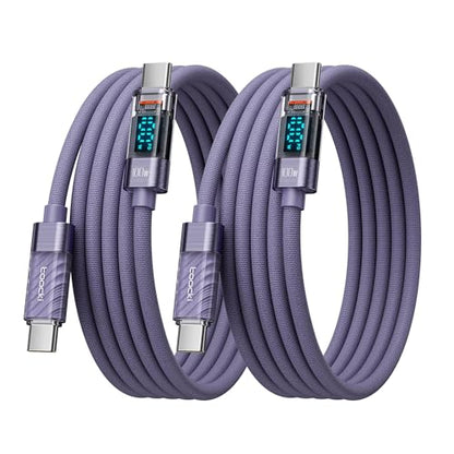 toocki USB C to USB C Cable with LED Display 100W 3.3ft, 2Pack | Fast Charging, Nylon Braided, Purple Compatible with iPhone 17/16, MacBook Pro, Galaxy S25 - color: Purple, size: 3.3+3.3ft