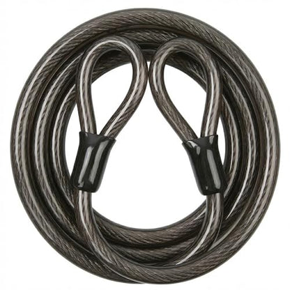 Security Cable with Loops, 12MM Heavy Duty Lock Cable, 4FT 7FT 10FT 15FT 25FT 30FT Vinyl Coated Rust-Proof Flexible Steel Bicycle Security Cable for Motorcycle, Furniture, Gates (Black, 15FT) - size: 15FT