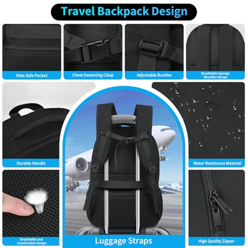 Travel Backpack, Anti Theft Durable Men Laptop Backpack with USB Port & organizer, Water Resistant Computer Bookbag,Carry on Luggage for Men Fits 15.6 Inch Tablet - Black - size: Small