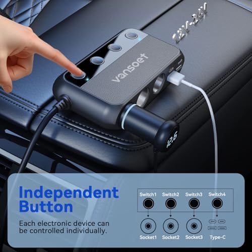 158W Cigarette Lighter Splitter 9 in 1 Car Cigarette Lighter with 3 Socket Multi Port Dual PD30W and 3 USB-A QC3.0, Cigarette Lighter Adapter for Car Truck, Ipad, Phone
