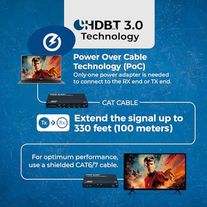 OREI 4K KVM HDMI USB-C Extender Balun HDBaseT 3.0 UltraHD 4K @ 60Hz 4:4:4 Over Single CAT5e/6/7 Cable with HDR, LAN, CEC, & IR Support, RS-232 Up to 330 Ft Audio Out - Power Over Cable - size: 4K HDMI & USB-C w/ KVM