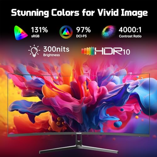 Hikers 34 Inch Curved Gaming Monitor UWQHD 200Hz HDMI 2.1×2 & DP 1.4×1 Ultrawide 3440×1440 Monitor, 21:9 1500R PIP/PBP, Fast VA MPRT 1ms 131% sRGB AI Crosshair (G34H1Q, Includes One HDMI 2.1 Cable) - size: 34 inch