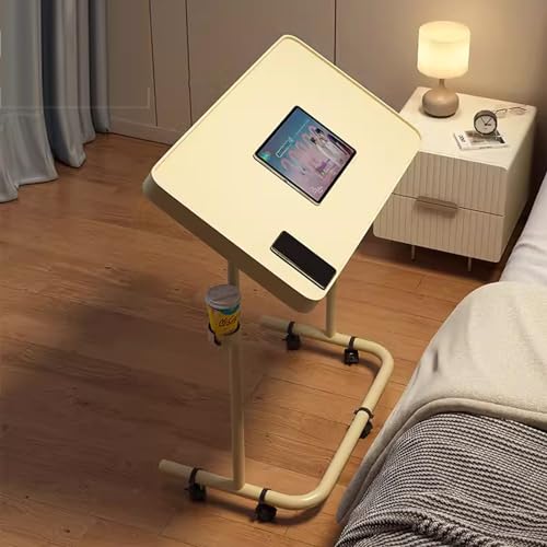 Overbed Table Portable Computer Desk, Rollaway Desk with Cup Holder, Mobile Standing Desk, Multifunctional Height Adjustable Table with Wheels, Sofa Side Table, Tilting Overbed Bedside Table (Color : - color: Yellow