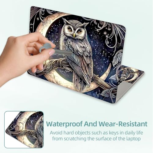 Universal Laptop Skin Decal, 3-Piece Vinyl Protector for 12 13 14 15.6" Notebook, Waterproof Anti-Scratch, Easy Trim & Bubble-Free Finish, Owl Crescent Moon - color: Owl Crescent Moon