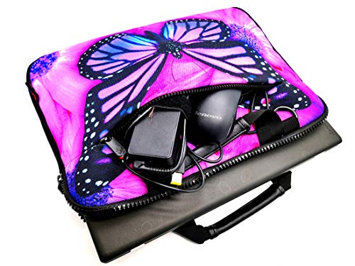 icolor 14.5 15 15.6 Inches Canvas Laptop Shoulder Bag Case,Messenger Bag Sleeve Pouch,Travel Briefcase,Computer Ultrabook Notebook Protective Carrying Bag with Adjustable Strap, Purple Butterfly - color: Csh15-02