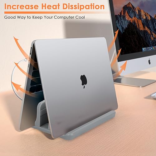 Vertical Laptop Stand, ABS Plastic, Adjustable Dock up to 15 inch PC Desk Space Saver for MacBook/Surface/iPad/mini PC (Space Grey) - color: Space Grey