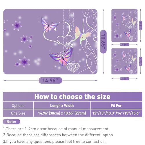 15-15.6 inches Netbook Laptop Skin Sticker Decal Reusable Cover Protector for 11.6 12 13 13.3 14 15 15.4 Notebook Chromebook PC, Scratch-Resistant Waterproof I Purple Butterflies - color: Purple Butterfly