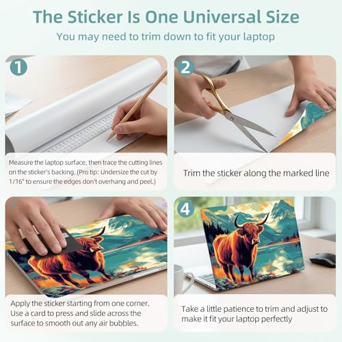 Universal Laptop Skin Decal, 3-Piece Vinyl Protector for 12 13 14 15.6" Notebook, Waterproof Anti-Scratch, Easy Trim & Bubble-Free Finish, Scottish Highland Cow - color: Scottish Highland Cow