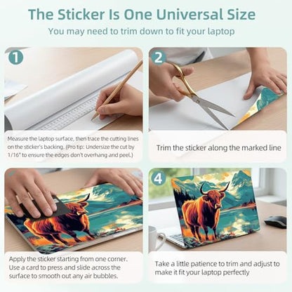 Universal Laptop Skin Decal, 3-Piece Vinyl Protector for 12 13 14 15.6" Notebook, Waterproof Anti-Scratch, Easy Trim & Bubble-Free Finish, Scottish Highland Cow - color: Scottish Highland Cow