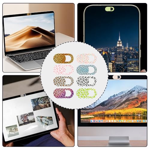 8Pcs 8 Styles Laptop Camera Cover Slide Leopard 0.03 Inch Ultra Thin Webcam Cover for Mini PC Phone Desktop Computer Tablet Notebook Plastic Durable Privacy Protectors for Home Office Use - color: Leopard Print