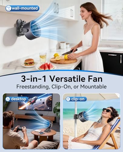 KIMMOO 4000mAh Rechargeable Portable Clip on Fan-100-Speed Touch Control, LED Display, 360° Rotate Quiet Turbo Desk Fan, Small Battery Operated USB Fan for Stroller Bed Travel Camping Golf Gym (Black) - color: Black