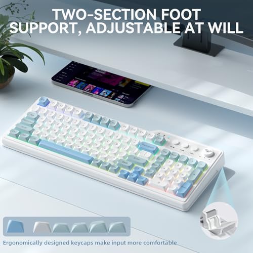 Aula F3099 Wireless Keyboard with Media Knob, Tri-Mode BT5.0/2.4GHz/USB-C Cute Creamy Keyboard with Number Pad, RGB Backlit Gaming Keyboard, Quiet Typing Computer Keyboards for Office Laptop/PC