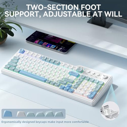 Aula F3099 Wireless Keyboard with Media Knob, Tri-Mode BT5.0/2.4GHz/USB-C Cute Creamy Keyboard with Number Pad, RGB Backlit Gaming Keyboard, Quiet Typing Computer Keyboards for Office Laptop/PC