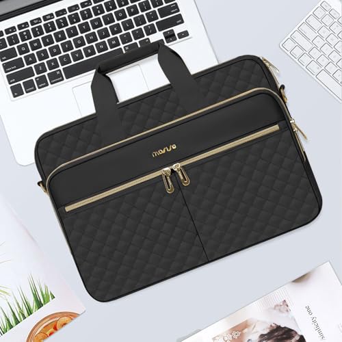MOSISO 17-17.3 inch Laptop Bag, Laptop Briefcase Messenger | Compatible with Dell, HP, Lenovo, Asus, Acer, Square Quilted Computer Bag Work Office Business with 3 Pockets&Strap, Black - color: Black, size: 17.3 inch