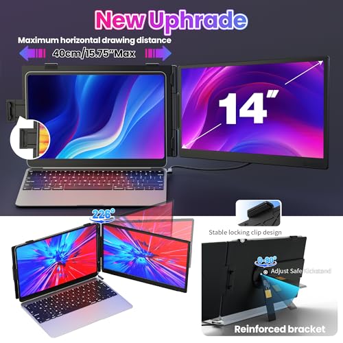 CIDETTY Laptop Screen Extender 0.27" Ultra-Thin, 14" Dual Portable Monitor FHD 1080P IPS, USB-C/HDMI Plug & Play Travel Screen for 13-17" Laptops, Compatible with Wins/Mac/Chrome/Switch/Android - color: Phantom Black