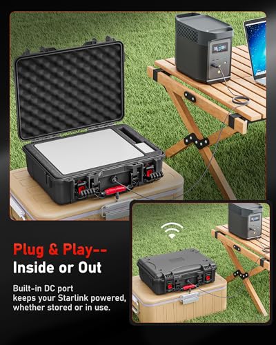 Starlink Mini Case, IP67 Waterproof Hard Shell with DC Port, Black | Protective Storage for Dish Accessories | Portable Carrying Design | Camping, RV and Outdoor Travel