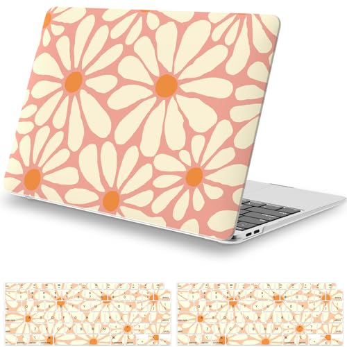 iCasso for MacBook Air 13 inch Case 2020 2019 2018 Release A2337 M1 A2179 A1932, Cute Flower Hard Shell Protective Case for MacBook Air 13.3 inch & Keyboard Cover & Screen Film, Daisy Orange - color: Daisy Orange