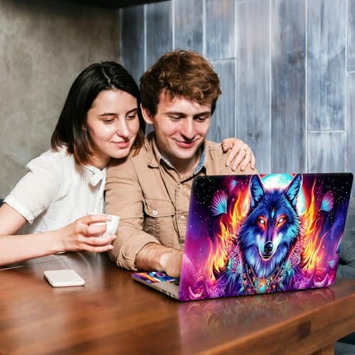 Universal Laptop Skin Sticker Decal, Compatible with MacBook HP Dell Lenovo 12"-15.6", Reusable Vinyl Notebook Cover 3PCS Set, High-Recognition Film-Blue Wolf Full Moon - color: Blue Wolf Full Moon