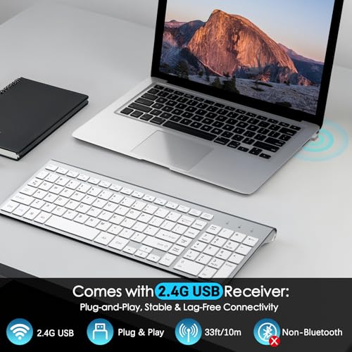JOYACCESS J Wireless Keyboard, 2.4G Slim and Compact Wireless Keyboard with Numeric Keypad for Laptop, MacBook air, Apple, Computer, PC-Sliver&White - color: sliver white