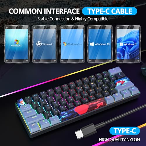 60% Mechanical Keyboard Grey and Black, Compact 60 Percent Gaming Keyboard RGB Backlit, 61 Keys Mini Keyboard, USB Wired Office Keyboard for Windows Mac Laptop PC (61 Dark/Blue Switches) - color: 61 Dark/Blue Switch