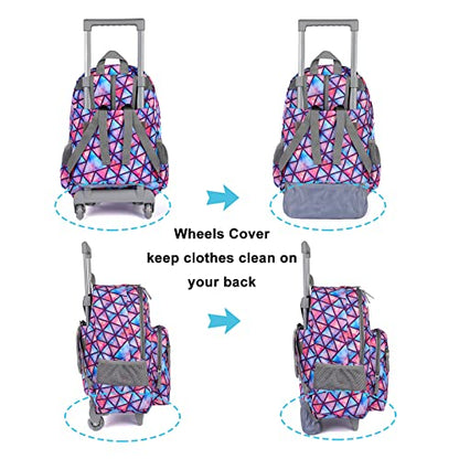 Tilami Rolling Backpack 18 inch Double Handle Wheeled Boys Girls Travel School Children Luggage Toddler Trip - color: Triangle Pink