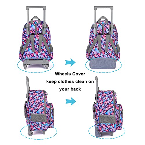 Tilami Rolling Backpack 18 inch Double Handle with Lunch Bag Wheeled Kids Backpack for Girls and Boys, Triangle Pink - color: Triangle Pink