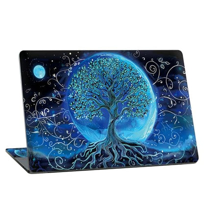 Universal Laptop Skin Sticker with 2 Wrist Pad Skins, Waterproof Scratch Resistant Vinyl Laptop Cover Decal, Cut to Fit for 11–15.6 Inch MacBook HP Dell Lenovo, Blue Art Tree Moon - color: Blue Art Tree Moon