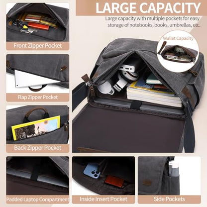 Nerlion Messenger Bag for Men 17-17.3 Inch Laptop Bag Canvas Water-resistant Computer Bag Shoulder Bag Work Briefcase Bookbag for College (Gray) - color: Coffee