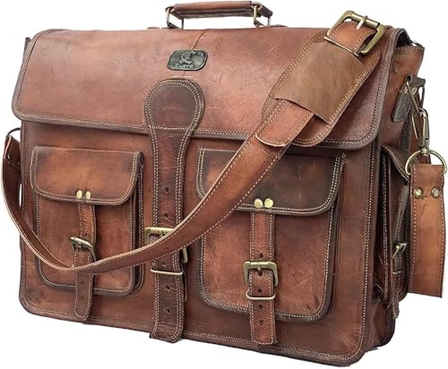 cuero DHK 14 Inch Vintage Handmade Leather Messenger Bag for Laptop Briefcase Best Computer Satchel Distressed Bag - size: 14 inch Small