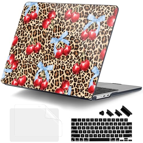 DONGKE for MacBook Air 13 Inch Case M5 2026 M4 2025 M3 M2 2024-2022 A3449 A3240 A3113 A2681, Plastic Hard Shell & Keyboard Cover & Screen Film for MacBook Air 13.6 Inch Case - Leopard Cherry - color: Leopard Cherry