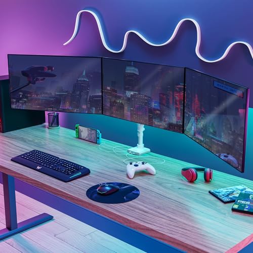 Mount-It! Triple Monitor Desk Mount, 13-27" Screens, White | Gas spring arms with VESA 75 & 100 compatibility, clamp or grommet base, built-in USB-A and USB-C ports. - color: White