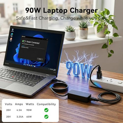 90W AC Adapter Charger for Lenovo IdeaCentre A340-24ICK F0ER, C50-30 F0B1 All-in-One, ThinkPad Universal USB-C Dock Gen 2 40A9 40AS 40AY Power Supply Cord