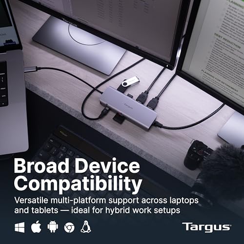 Targus Dual Video Mobile Dock with 140W EPR Power Pass-Through, Dual HDMI 4K@60Hz, USB-C & USB-A 10Gbps, SD/microSD Reader, Gigabit Ethernet, EcoSmart Design DOCK403GL