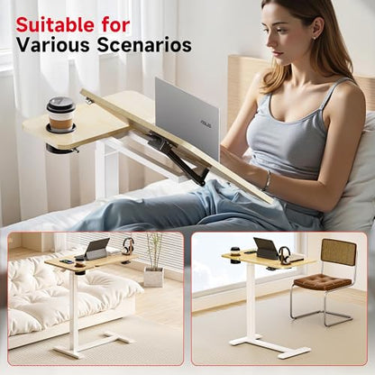 Okin Overbed Bedside Table with Wheels, Adjustable Medical Tilt Top Hospital Bed Table Over The Bed, Rolling Desk Mobile Standing Desk for Hospital Home Use (Maple) - color: Maple